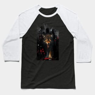 Wolf in night city Baseball T-Shirt